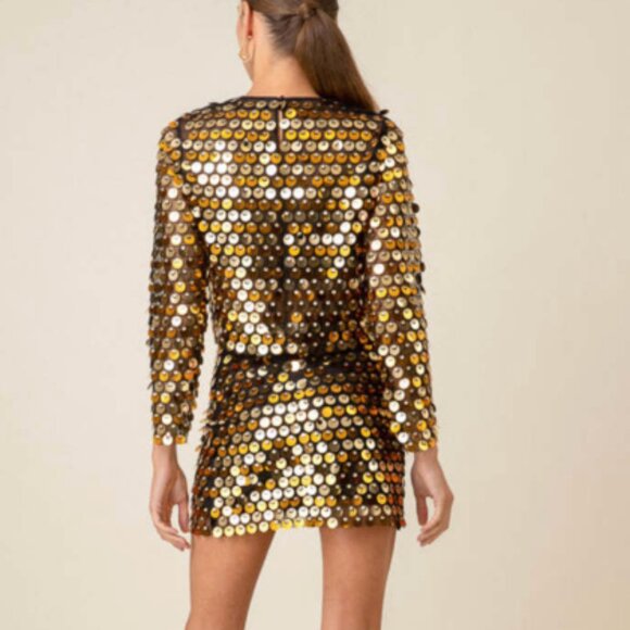 Line & Dot Mina Long Sleeve Sequin Top Gold Size XS - Picture 2 of 10